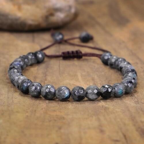 Natrul Faceted Black Labradorite Stone Bracelet For Women Men Bracelets Yoga Jewelry Bijoux