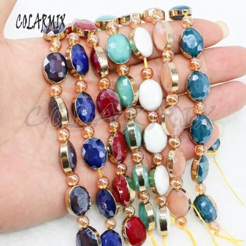 Natural stone beaded strand Mix color oval stone bead 10 pieces stone bead for jewelry making Fashion jewelry gift for lady 4869