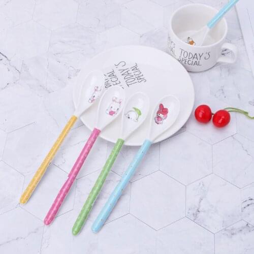 Baby Spoon Long Handle Feeding Newborn Infant Cartoon Food Grade Dishes Cutlery Spoons Safe Non Toxic Accessories