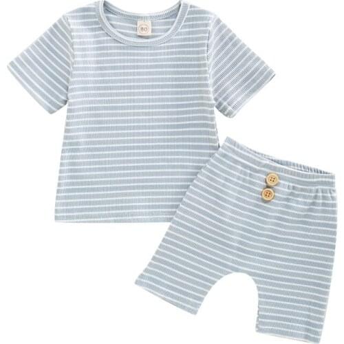 2021 Fashion New Children\s Pit Strip Suit Cotton Color Striped Short-sleeved Two-piece Suit Summer Infants And Young Children