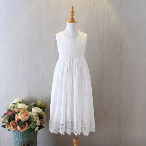 Summer 2020 New Kids Korean Sleeveless Princess Lace Dress Girls Party Dresses Back V Collar Lace Children Froccks Retail