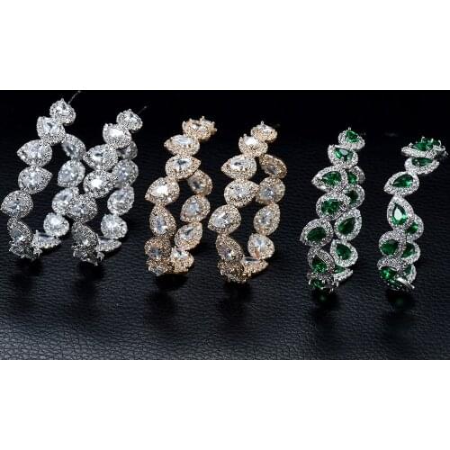 HIBRIDE Geometric Water Drop Design Hoop Earrings For Women Accessories Full Cubic Zirconia Earrings Jewelry mujer moda E-827