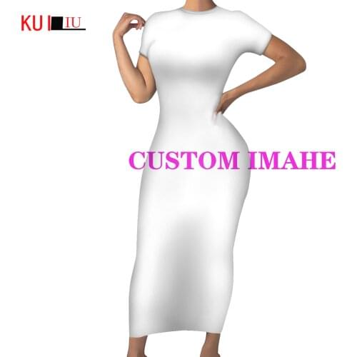Customize Image Fashion Trend Sexy Women KUILIU Custom Short Tops Casual Dress Round Neck Office Ladies Pencil Vestido Dropship