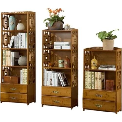 Chinese drawer bookcase simple bamboo shelf living room rack solid wood floor storage rack simple