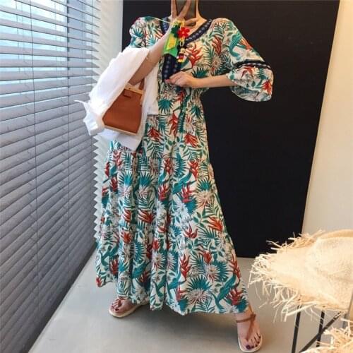 Summer Printed Bohemian Holiday Style Ethnic Long Dress