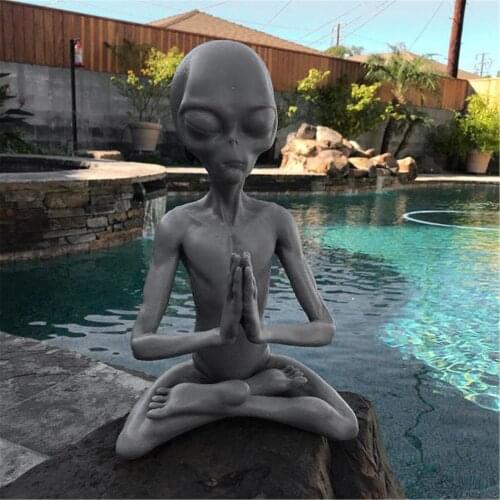 Meditating Alien Resin Statue Garden Ornament Best Art Decor For Indoor Outdoor Home Office Garden Decoration