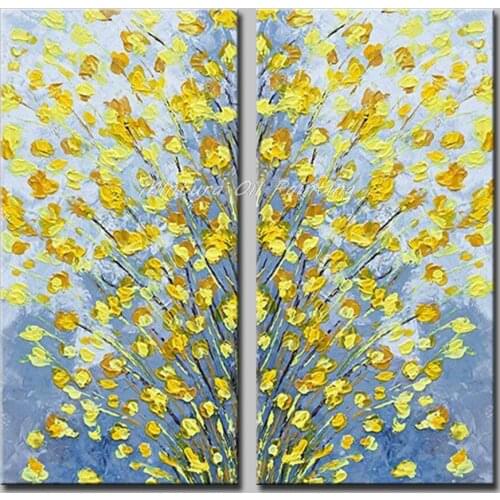Mintura Oil Paintings on Canvas Handmade A set of Yellow Flowers Double a Mosaic Wall Sticker Canvas Art Decoration No Framed