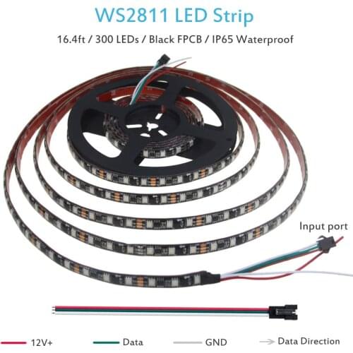 RGB Addressable LED Strip WS2811 12V LED Strip Lights 16.4ft 300 LEDs Dream Color Programmable Digital Flexible LED Pixel ST652