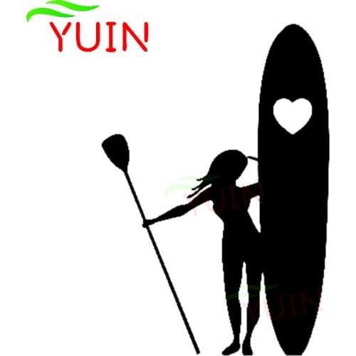 Girl Stand Up Paddle Love Fashion Decoration Sticker Personality PVC Waterproof Sunscreen Decal Black/White/Red/Laser/Silver