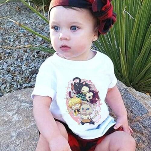 Fashion Cartoon T-shirt Anime Demon Blade Cute Demon Slayer T Shirt Kids Summer Girls Tops Kawaii Children Clothes Casual O-neck