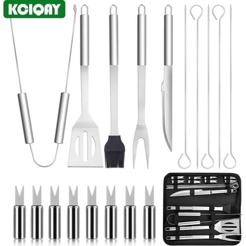 18/9Pcs Stainless Steel BBQ Tools Set Barbecue Grilling Utensils BBQ Skewers BBQ Tongs Fork Oil Brush With Portable Carry Bag