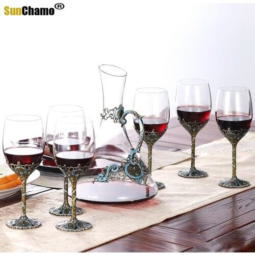 European Vintage Enamelled Wine Glass Set Crystal Glasses Red Wine Glasses Champagne Glasses Goblet Decanter Wedding Gift