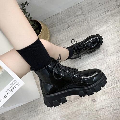 2021 New Chunky Boots Fashion Platform Women Ankle Female Sole Pouch Ankle Botas Mujer Round Toe Slip-On Botas Altas Mujer