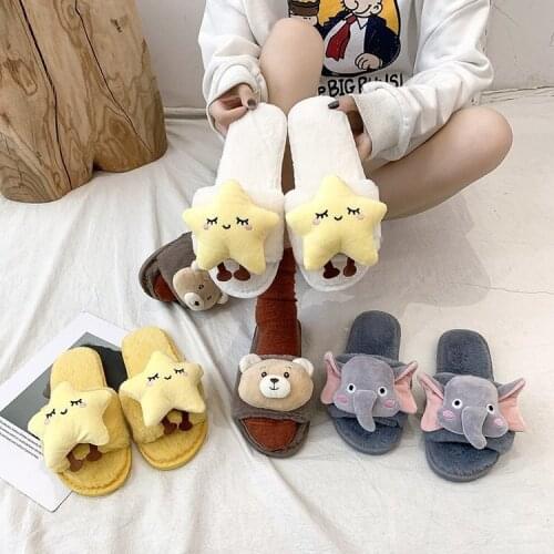 New fashion home cotton mopping cute animal plush toys decoration autumn and winter open-toed indoor slippers