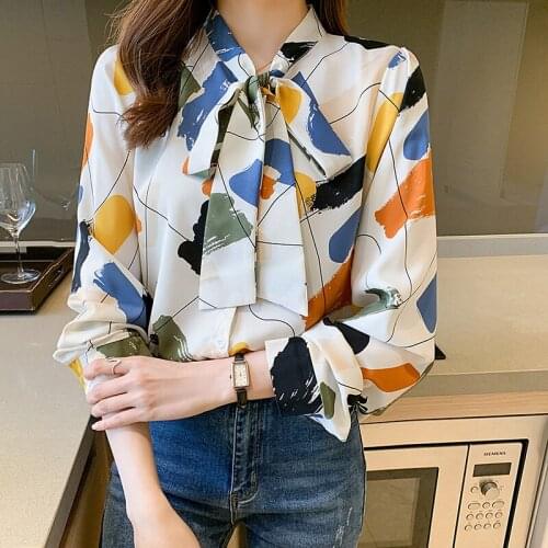 Chikichi 2021 Autumn New Style French Bow Tie Chiffon Shirt Women Loose Plus Size Long Sleeve Blouse Casual Ladies Tops