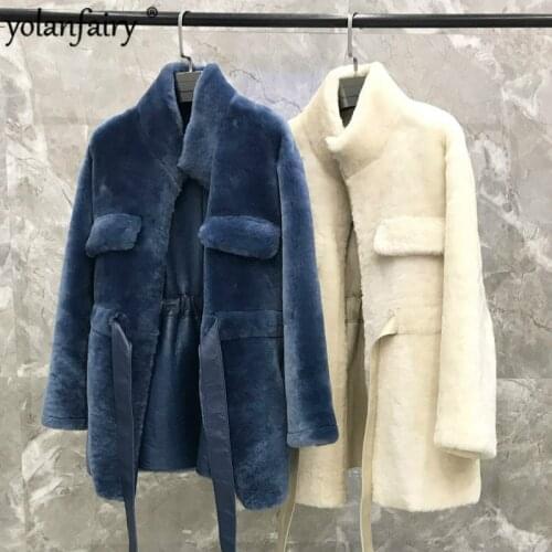 Real Fur Coat Women Winter Warm Sheep Shearling Jacket Korean Solid Wool Overcoat Black Abrigos Mujer Invierno 2020 YY638