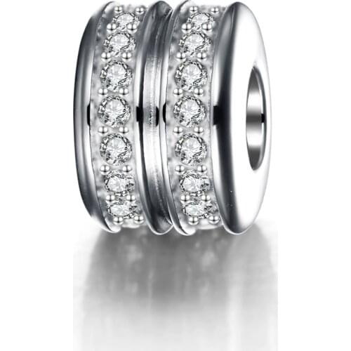 GW Sterling 925 Silver Tires Charm Wiht Glisten CZ Bead Fits Pan Bracelet special Classical Charm Beads Diy Jewelery Making