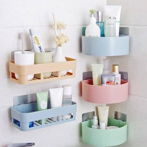 Bathroom Shelf Bathroom Adhesive Storage Rack Kitchen Home Decoration Corner Shower Shelf Rack Storage Rack Accessories 5 Color