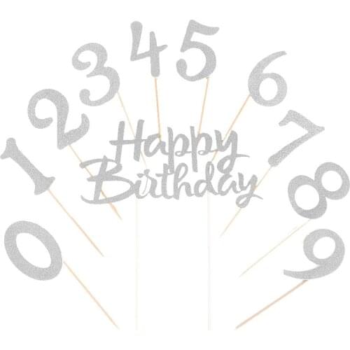 Silver Glitter 0-9 Cake Topper Happy Birthday Cake Topper 18th-21th-30th-40th-50th-60th-70th-80th-90th Birthday Party Decoration