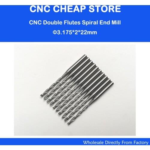 10pcsx1/8" 2mm Carbide CNC Double/Two Flute Spiral Bits CEL 22mm end mill engraving cutter