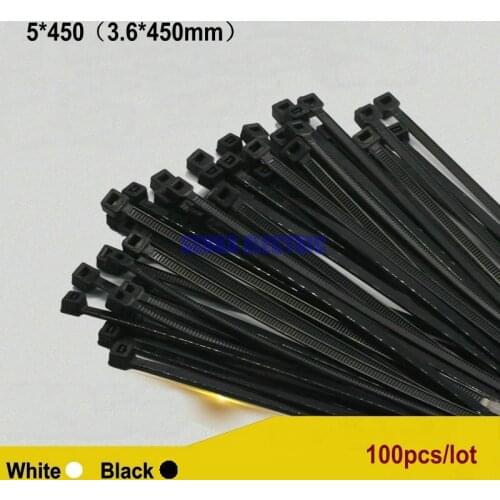 250pcs/lot 5*450 3.6*450mm Nylon Wrap Fastening Cable Tie Black White Organiser Wire Zip Tie