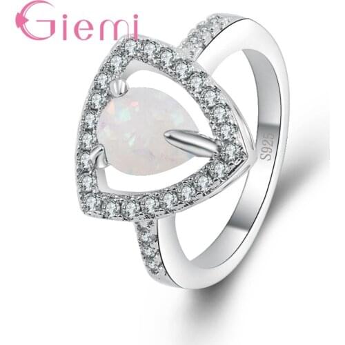Trendy Water Drop 925 Sterling Silver Finger Rings Fashion Hollow Female Bague Clear Opal Crystal Jewelry for Women Party