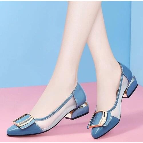 Women fashion sky blue slip on transparent summer square heel pumps lady sexy party night club high heel shoes mk8