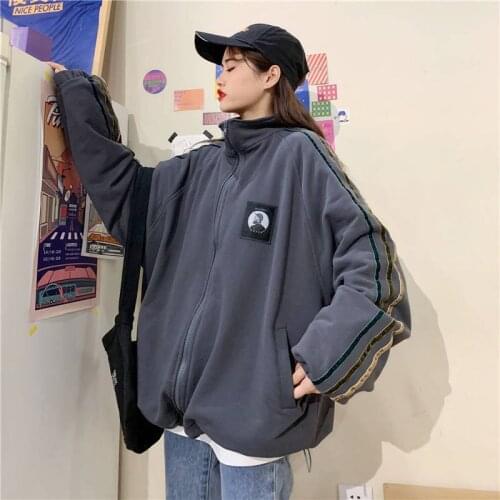 Streetwear Casual zip-up sweatshirt women Black Loose Jacket Females Autumn Japan Oversize hoodies Women Coat Harajuku tops