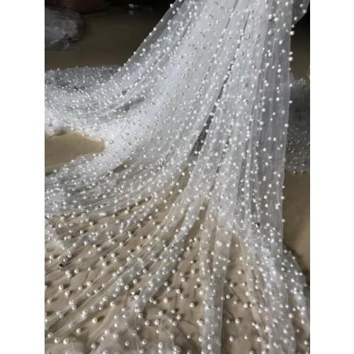 High grade tulle lace SYJ-6133 African French net lace fabric with full tube beads embroidery lace