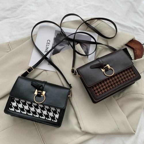 Retro Fashion Plaid Pattern Square Shoulder Crossbody Bags for Women Casual PU Leather Hit Color Flap Ladies Messenger Bags