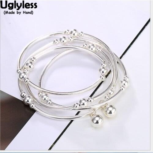 Uglyless 100% Real 925 Sterling Silver Balls Beading Bracelets for Women 4-Layer Hollow Bangles Elastic String Fine Jewelry Bead
