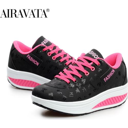 Women Fashion Breathable Shake Shoes Platform Vulcanize Wedges Shoes Woman Pu Leather Walking Sneakers