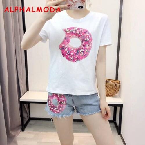 ALPHALMODA 2019 Summer Fashion Denim Shorts Women Heavy Work Printed Stylish Ripped Shorts