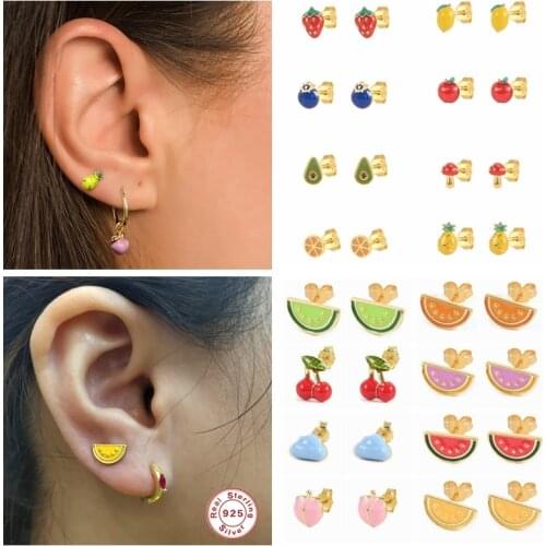 CANNER Summer Tropical Fruit Cute Earrings For Women Girl 925 Sterling Silver Mango Watermelon Earrings Cartilage Piercing jewel