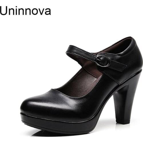 Women Platform Mary Janes Super High Spike Heels Shallow Office Lady Round Toe Court Shoes Black Business Pumps Uninnova WP120