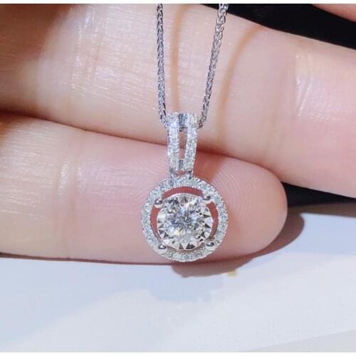 3 Carats Big Zircon 925 Silver Necklaces for Women Simple Round Pendant Necklaces Clavicle Chain Temperament Jewelry 2021