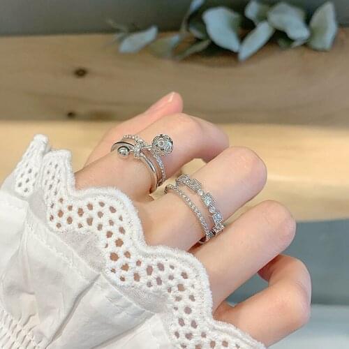 925 New Sterling Silver Flash Diamond Zircon Ring Fashion Retro Personality Adjustable Index Finger Ring For Women Fine Jewelry