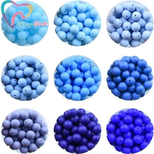 Teeny Teeth 100 PCS Boys Blue Series 12-15 MM Silicone Teething Bead Baby Chewable Teether Pacifier Clips Beads Food Grade
