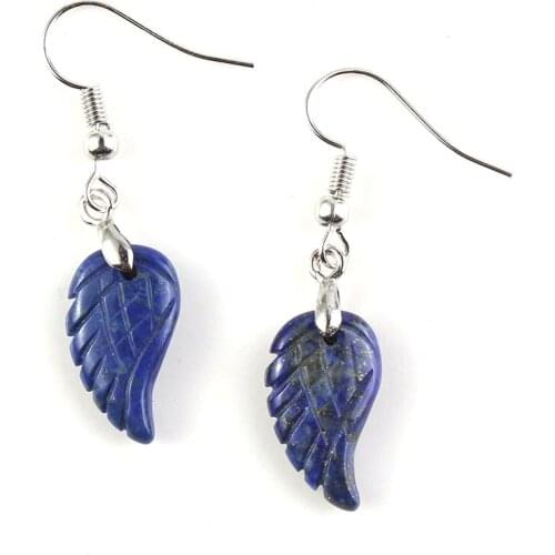 100-Unique 1 Pair Natural Silver Plated Lapis lazuli Earrings of Angels Wings Charm Jewelry Womens Earring