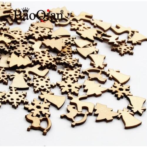 50pcs/lot Christmas Decoration Pattern Natural Wooden Scrapbook Handmade Painted Home Decoration Crafts Diy 10-15mm