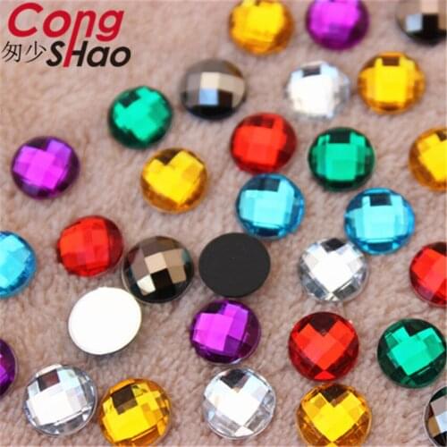 Cong Shao 500PCS 8mm Acrylic Flat Back Beads Round Acrylic Rhinestone stones crystals trim crafts costume Accessories CS84