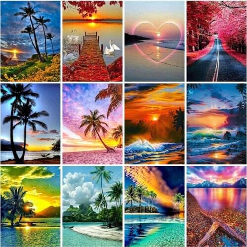 5D DIY Flower Diamond Painting Scenery Sea Sunset Diamond Embroidery Full Square Round Drill Rhinestones Mosaic Home Decor Gift