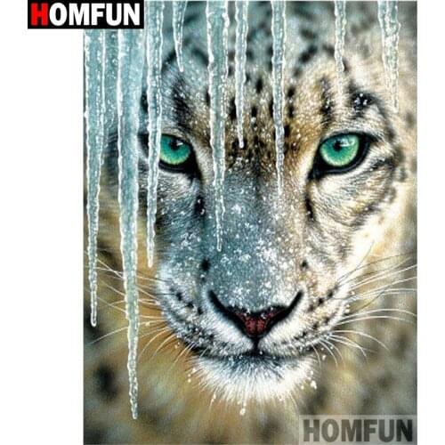 HOMFUN Full Square/Round Drill 5D DIY Diamond Painting "Animal white tiger" Embroidery Cross Stitch 5D Home Decor Gift A17710