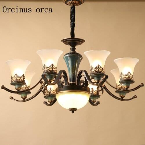 American retro all copper chandelier living room dining room lamp American style pastoral minimalist Ceramic Pendant lamp