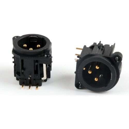 Areyourshop Sale 2Pcs 3Pole Gold Right Angle XLR Male Chassis PCB Panel Socket Connector For Mic
