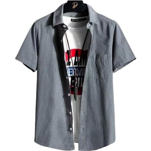 Business Shirt Lapel Solid Color Men Short Sleeve Pocket Casual Shirt for Working