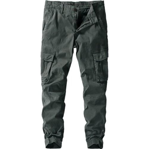 Fashion Mens Clothes 100% Cotton Cargo Pants Spring Autumn Trousers Male Casual Mid-waist Multi-pockets Stretch Harem Trousers