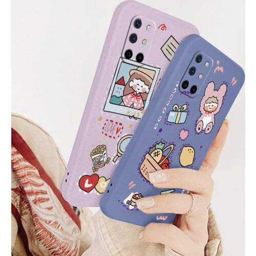 Bear Cute And Funny Ins Square Lens Protection Case For Oneplus 8t Soft Liquid Silicone Phone Cover For 9 9pro 9r pro Case Coque