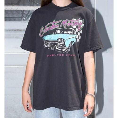 Black Oversized Cotton Short Sleeve Tops Elective Motor-72 Vintage 70s 80s Auto Printed Casual T Shirts Women Summer Graphic Tee