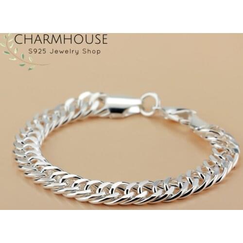 Pure Silver 925 Link Chain Bracelets For Man 10mm Bangle & Bracelet Pulseira Wristband Male Fine Jewelry Hand Accesories Gifts